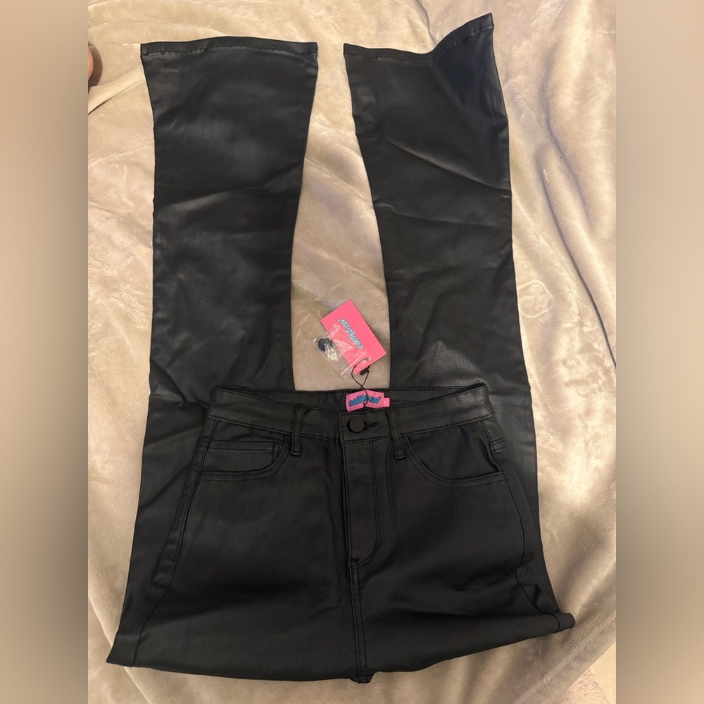 Brand new black leather flare pants